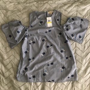 Michael Kors, open shoulder ruffle top, medium